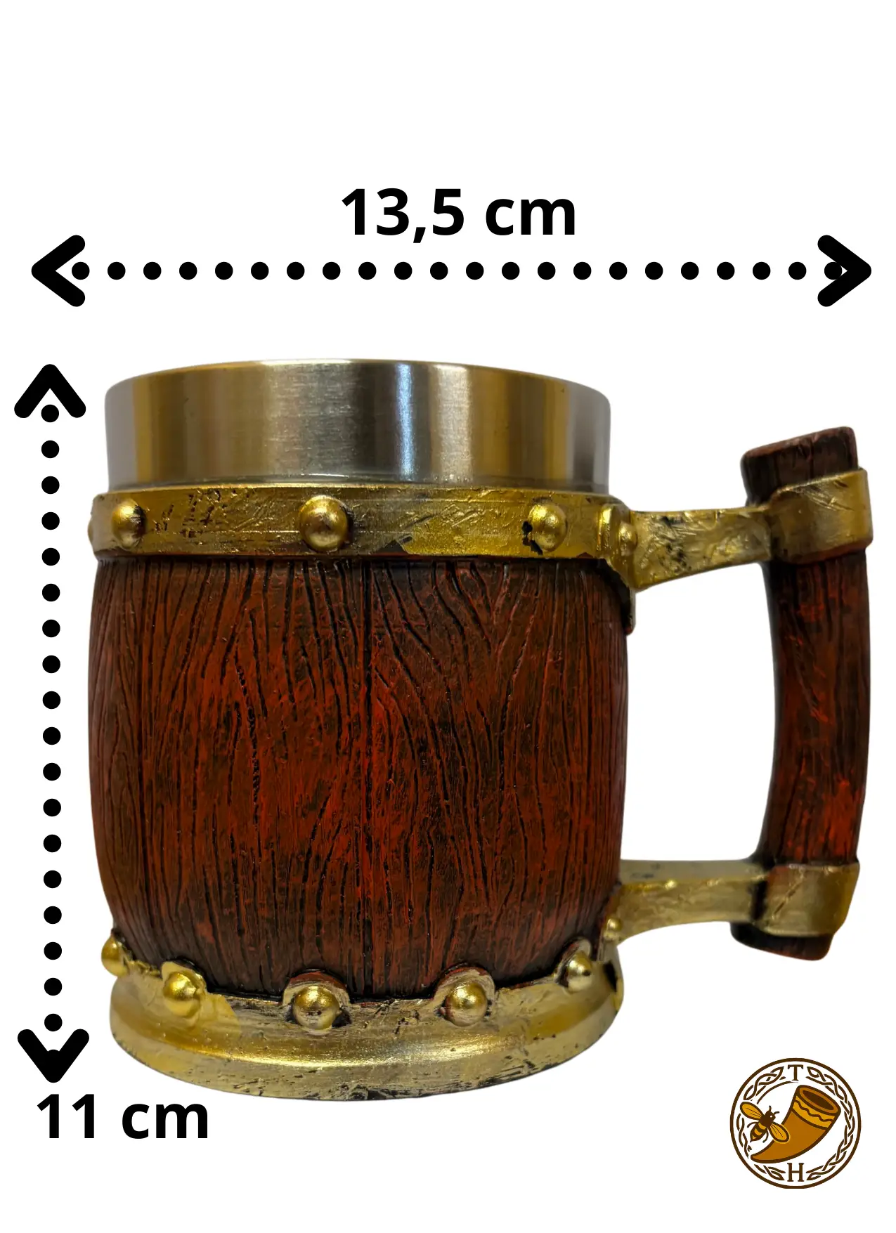 Jarra medieval de madera y detalles dorados 45cl