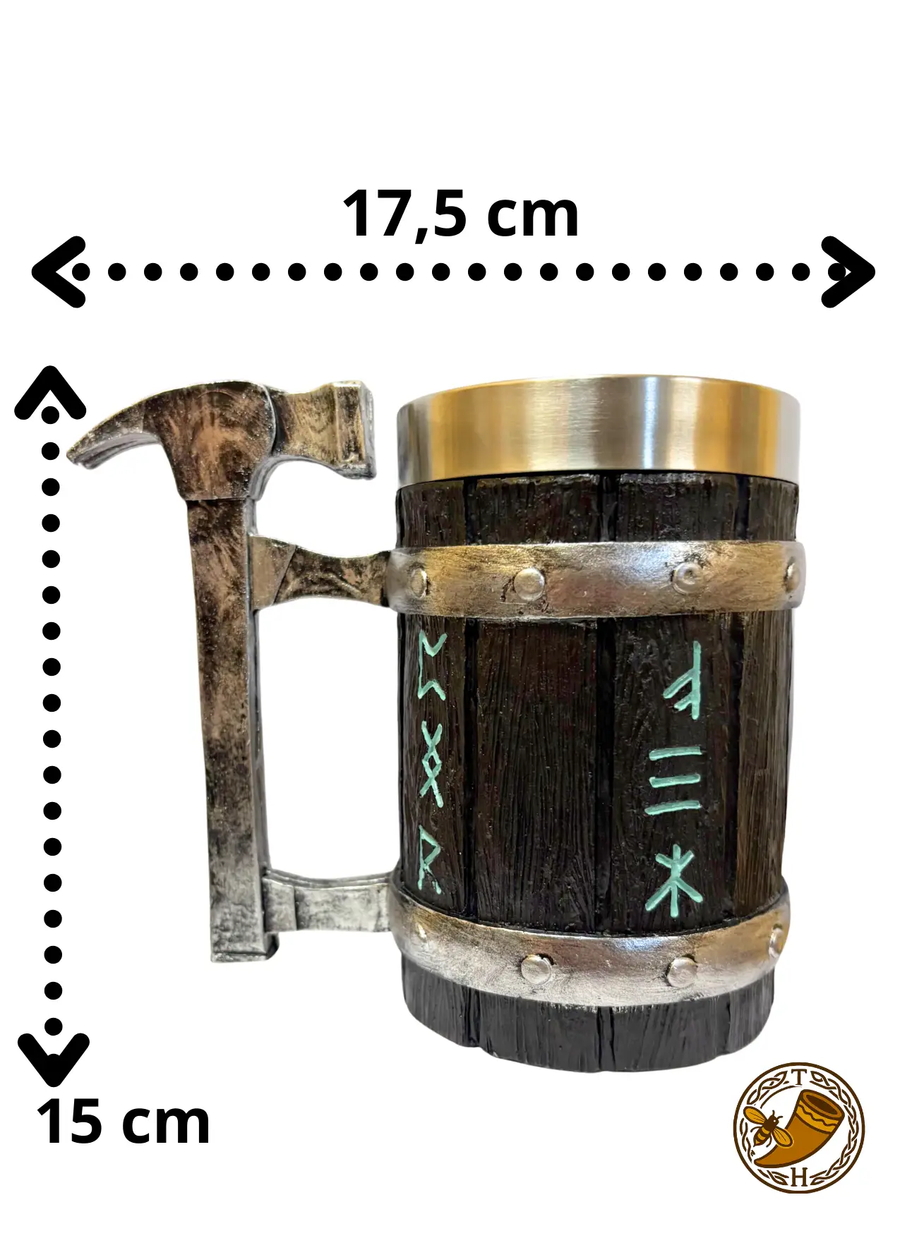 Jarra vikinga con grabado de runas y martillo 60cl