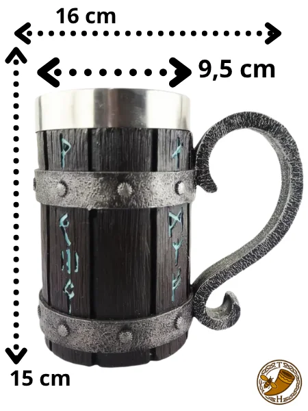 Jarra vikinga de madera oscura con grabado de runas 60cl (2)